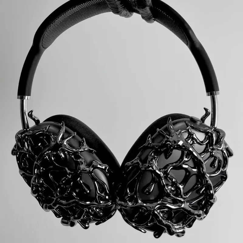 VYNTRIX Liquid Black Earphone Covers – Futuristic 3D Protective Shell